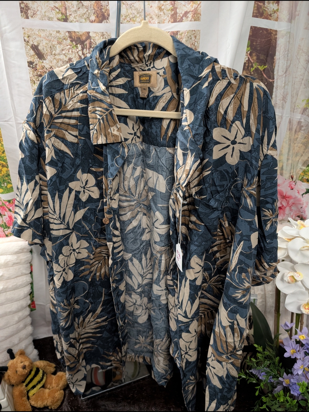 The Foundry Supply Co. Navy, Tan and Cream Tropical Floral Button-Down Shirt